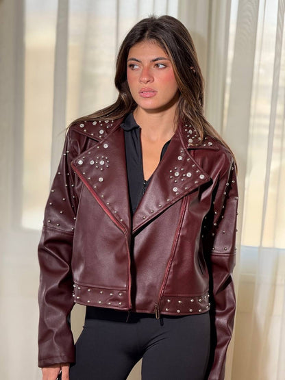 Burgundy sparkling leather jacket one size for all