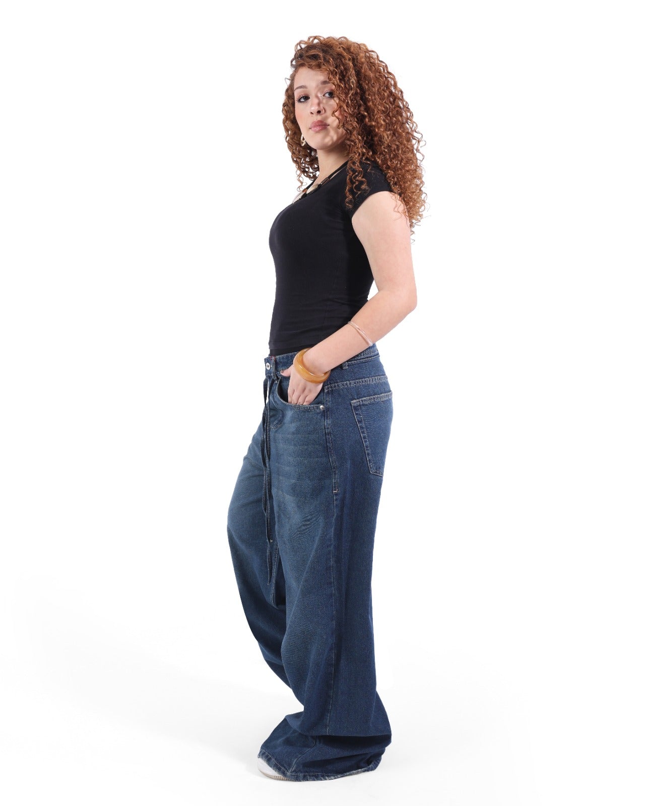 Mega baggy dark blue jeans with belt straps