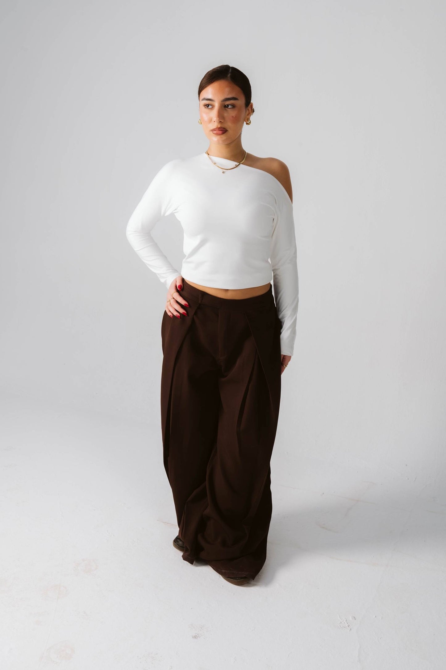 Wide leg brown tailored pants free size 60-80kgs