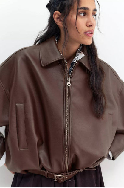 Brown leather jacket one size