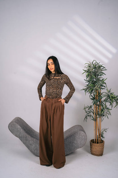 Wide leg brown tailored pants free size 60-75kgs