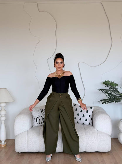 Dark Green Wrapped-Wide leg pants