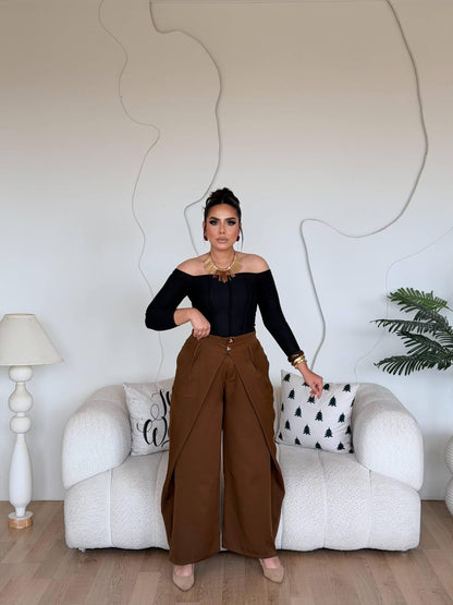 Brown Wrapped-Wide leg pants