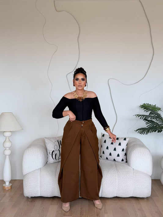 Brown Wrapped-Wide leg pants