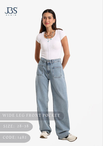 Front pocket ice blue wide leg jeans