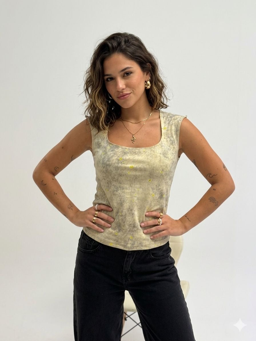 Yellow lasered dots cut top 2 layered