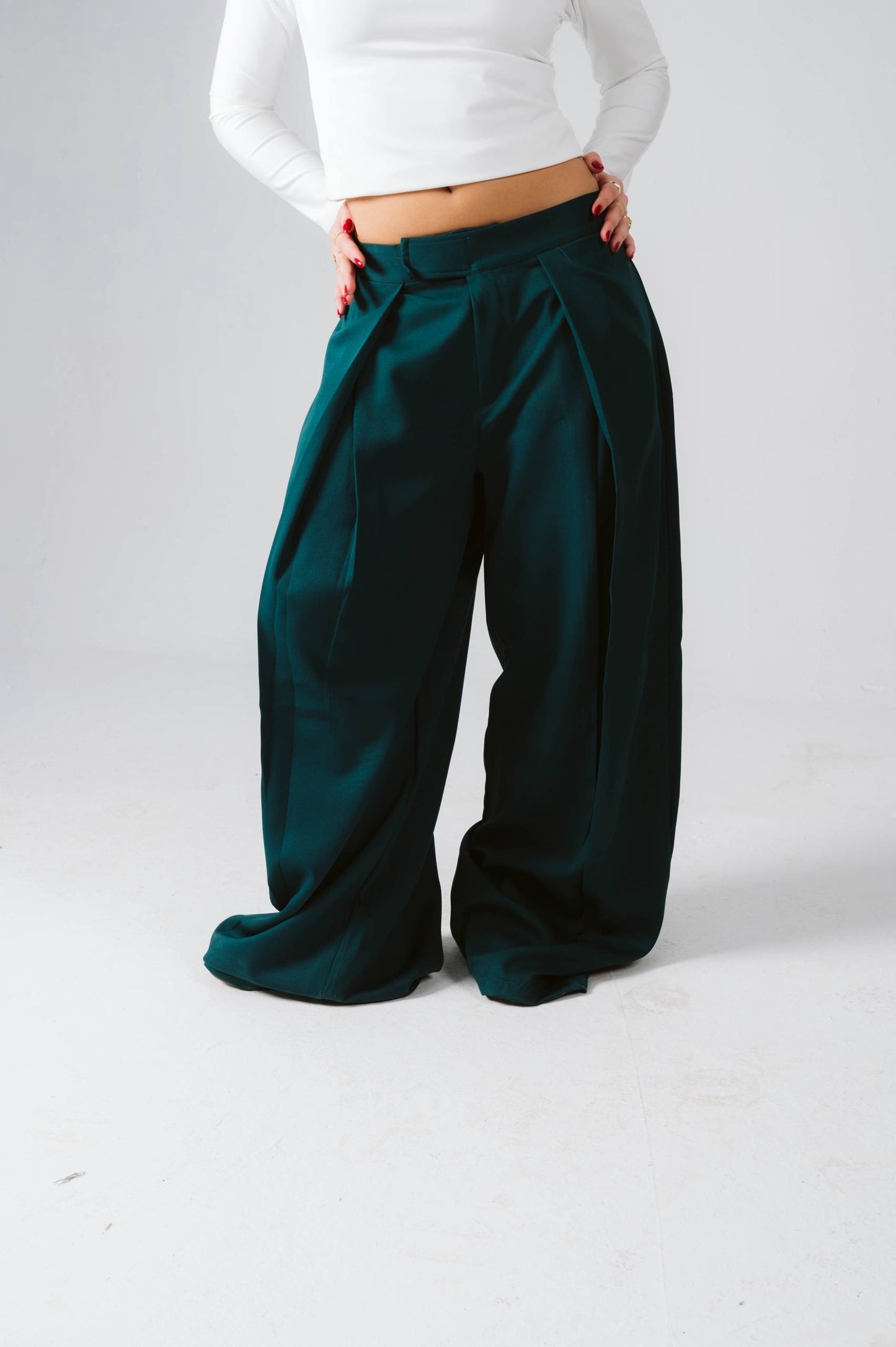 Wide leg green tailored pants free size 60-80kgs