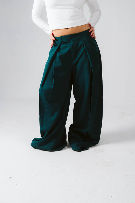 Wide leg green tailored pants free size 60-80kgs