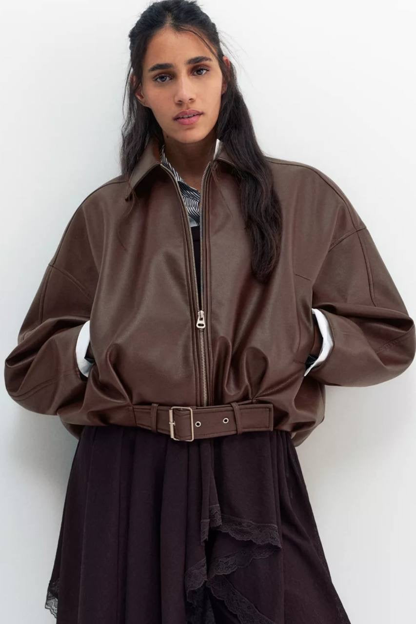 Brown leather jacket one size