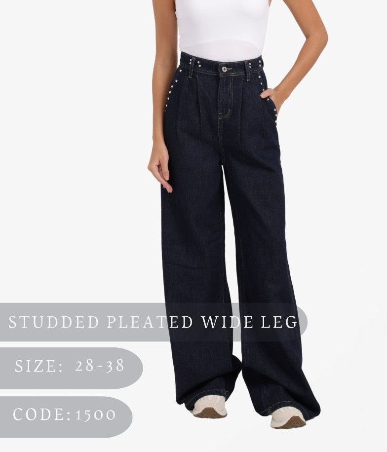 Studded pleated wide leg