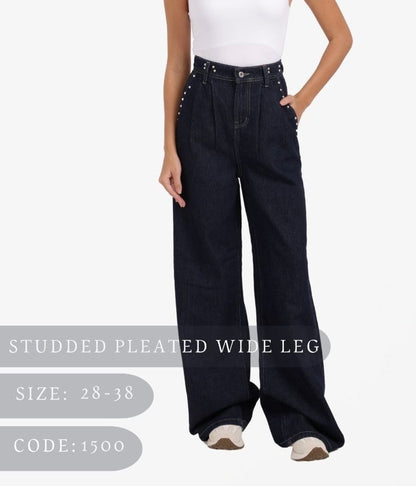 Studded pleated wide leg