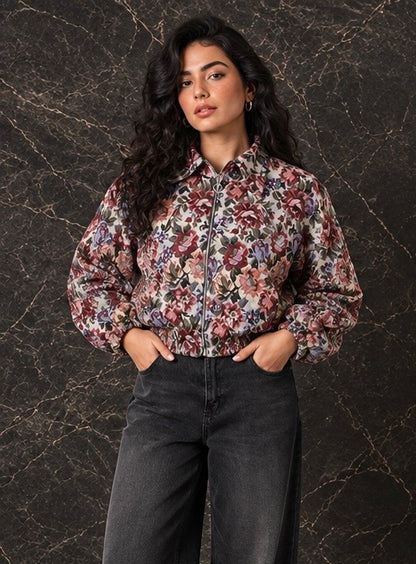 Floral Jacquard Bomber Jacket
