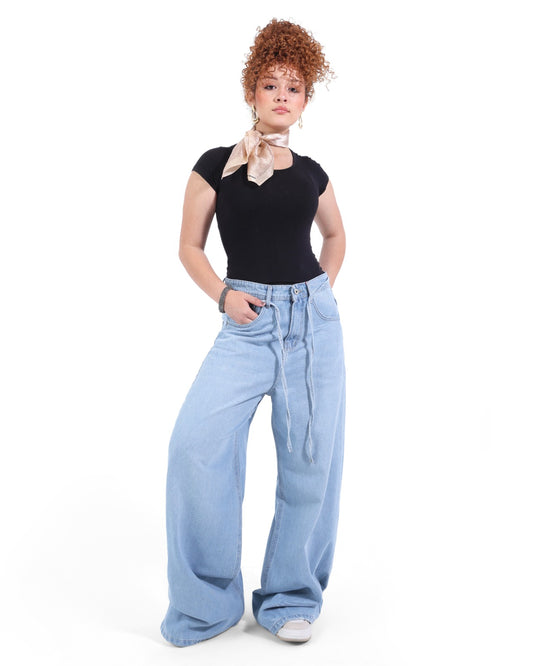 Mega baggy light blue jeans with belt straps