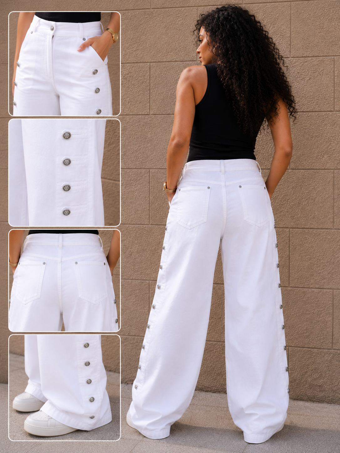 White Wide-Leg Gabardine Jeans