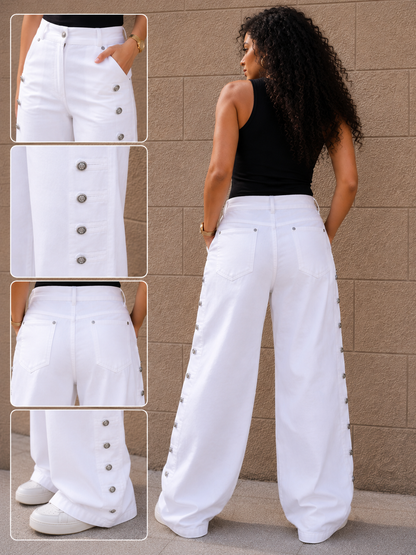 White Wide-Leg Gabardine Jeans