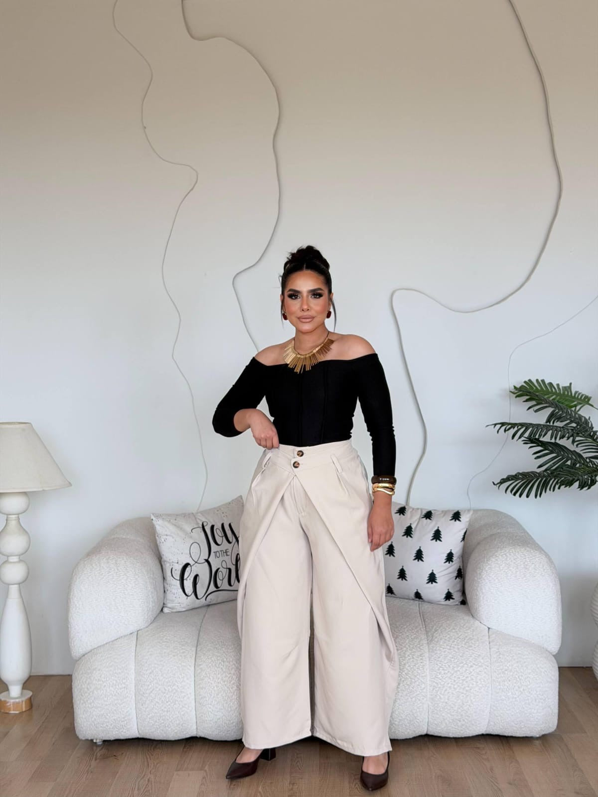 Beige Wrapped-Wide leg pants