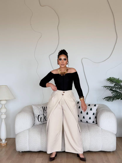 Beige Wrapped-Wide leg pants