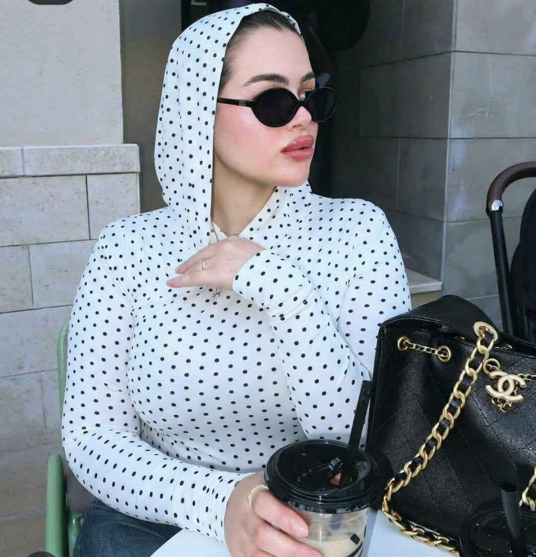 White Polka Dot Hooded Top