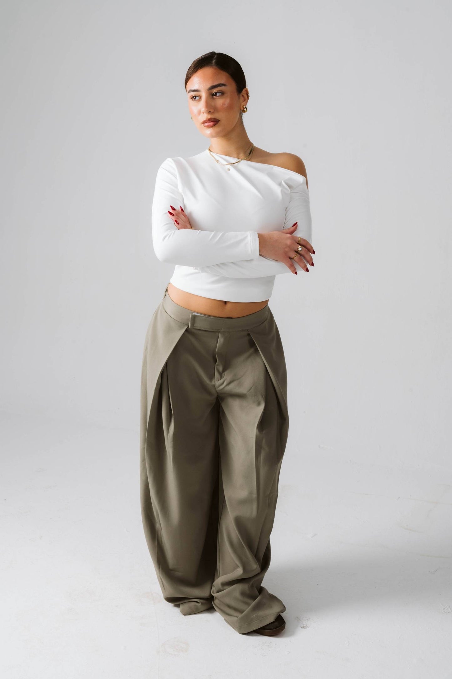 Wide leg olive tailored pants free size 60-80kgs