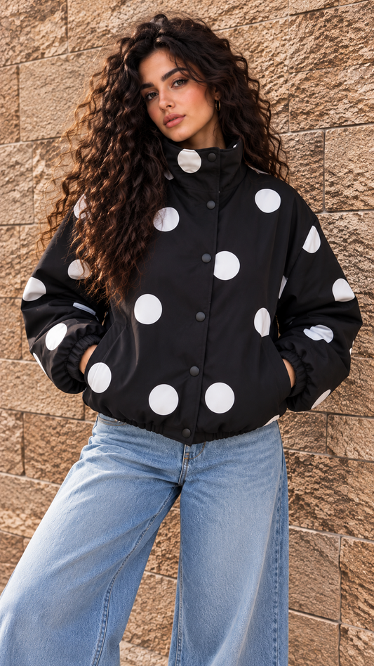 Black Polka Dot Bomber Jacket