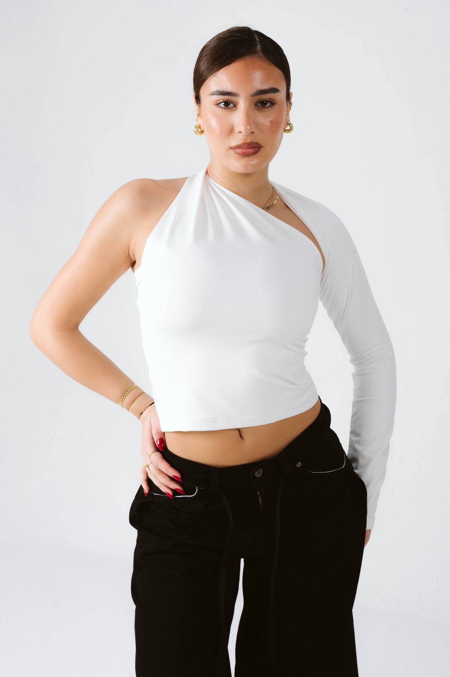 White one shoulder top