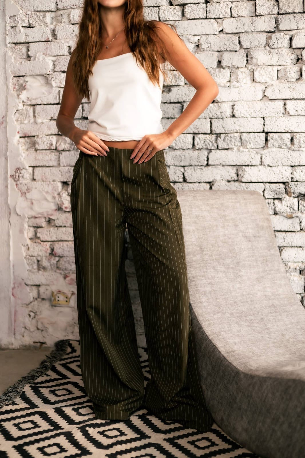 Wide leg olive tailored pants free size 60-75kgs