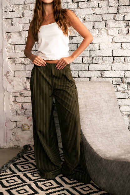 Wide leg olive tailored pants free size 60-75kgs