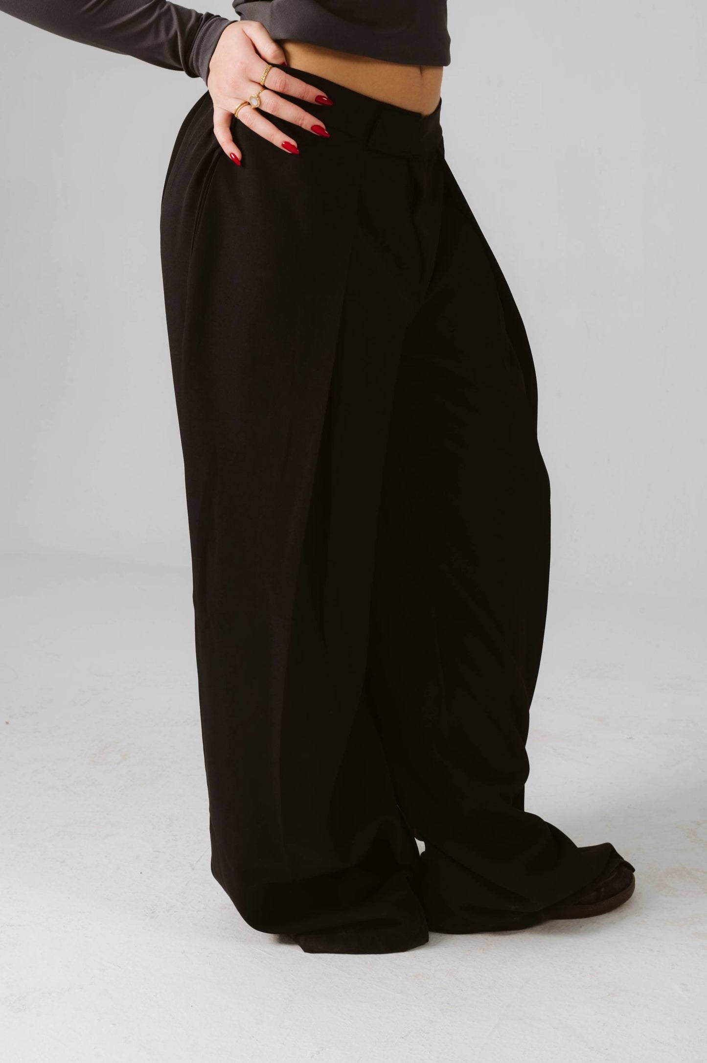 Wide leg black tailored pants free size 60-80kgs