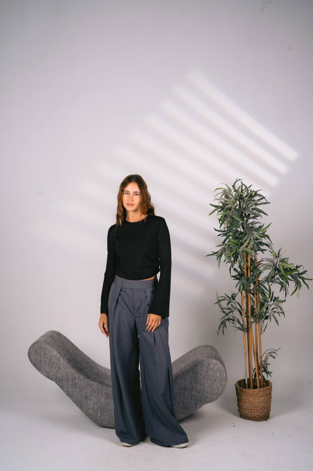 Wide leg grey stripped tailored pants free size 60-80kgs