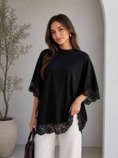 Lace Panel Open Back T-Shirt