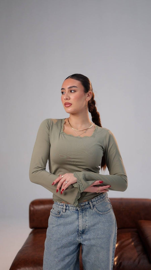 Olive square neck top