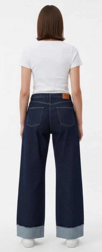 Turn up hems dark blue denim