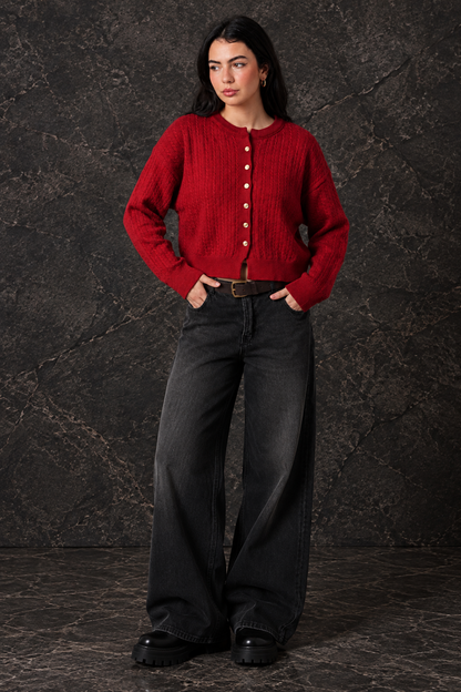 Red Cable Knit Cardigan