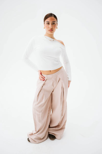 Wide leg beige tailored pants free size 60-80kgs