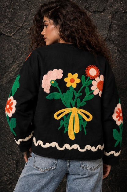 Black Floral Embroidered Jacket