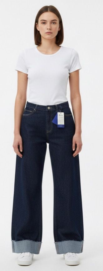 Turn up hems dark blue denim