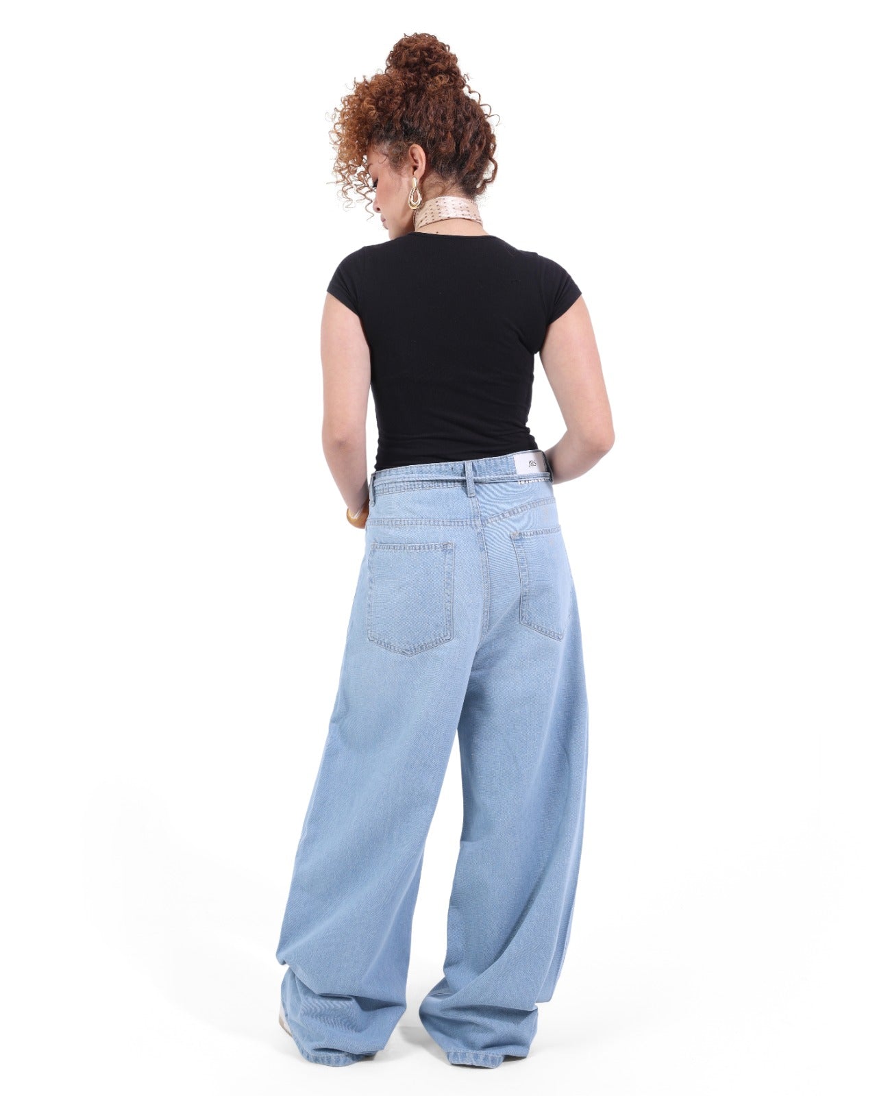 Mega baggy light blue jeans with belt straps