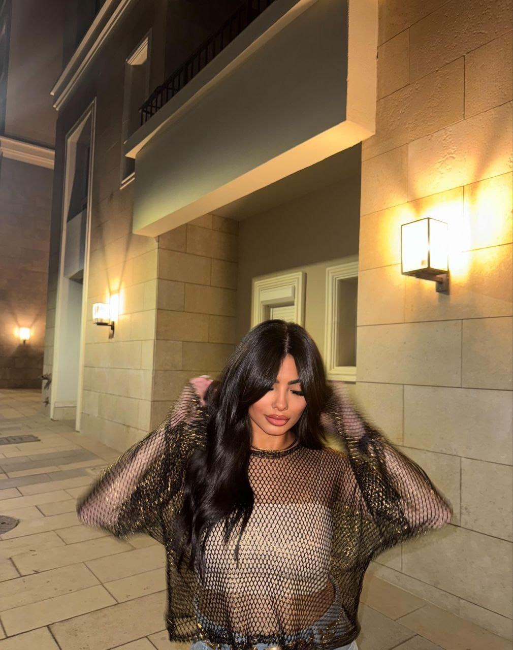 Black Mesh Knit Top