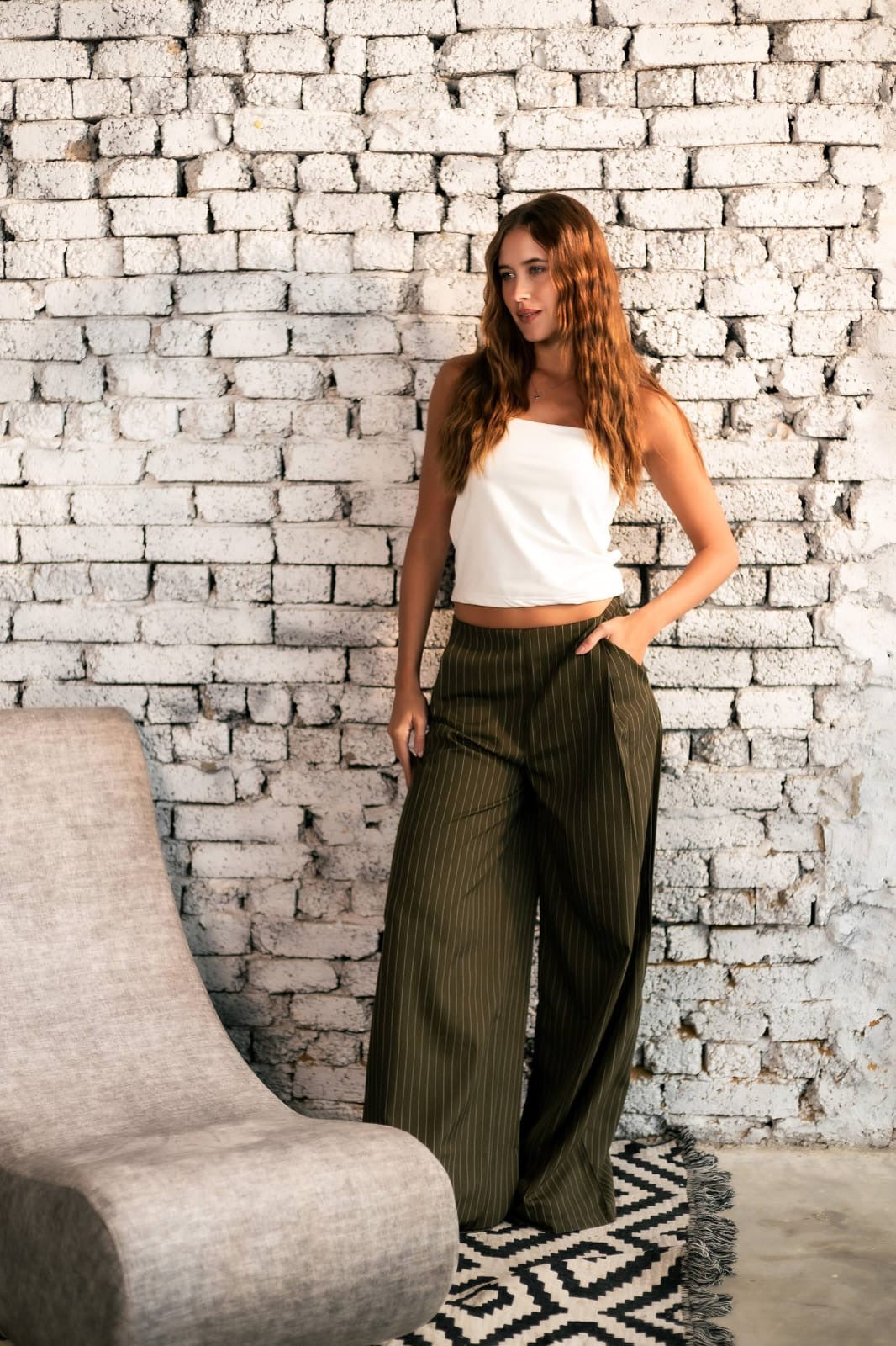 Wide leg olive tailored pants free size 60-75kgs