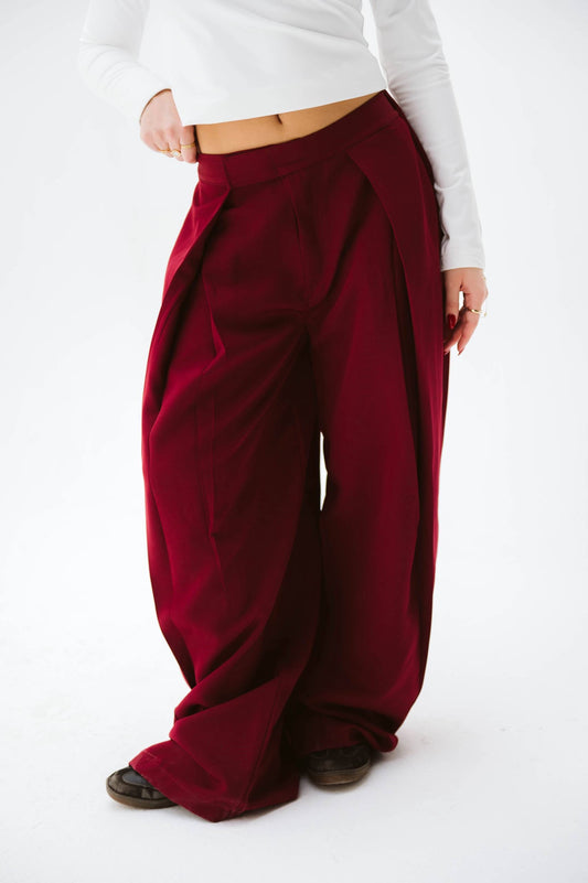 Wide leg burgundy tailored pants free size 60-80kgs