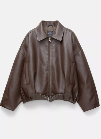 Brown leather jacket one size