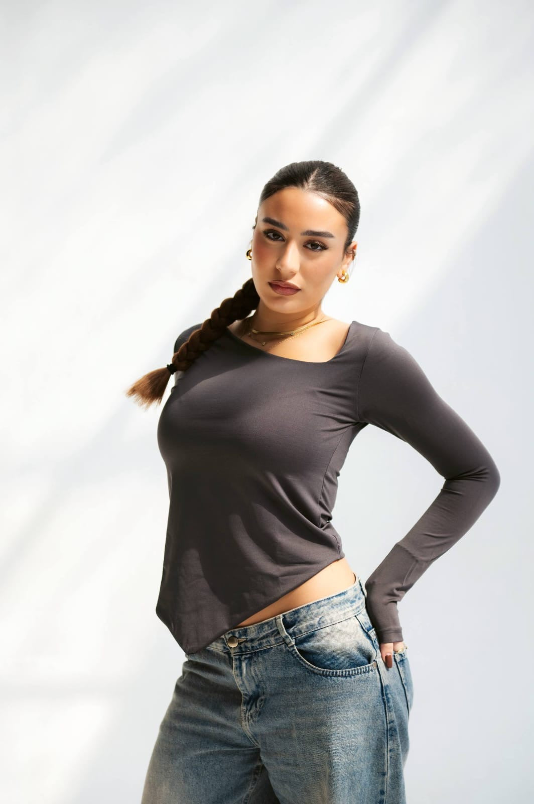 Grey one shoulder top