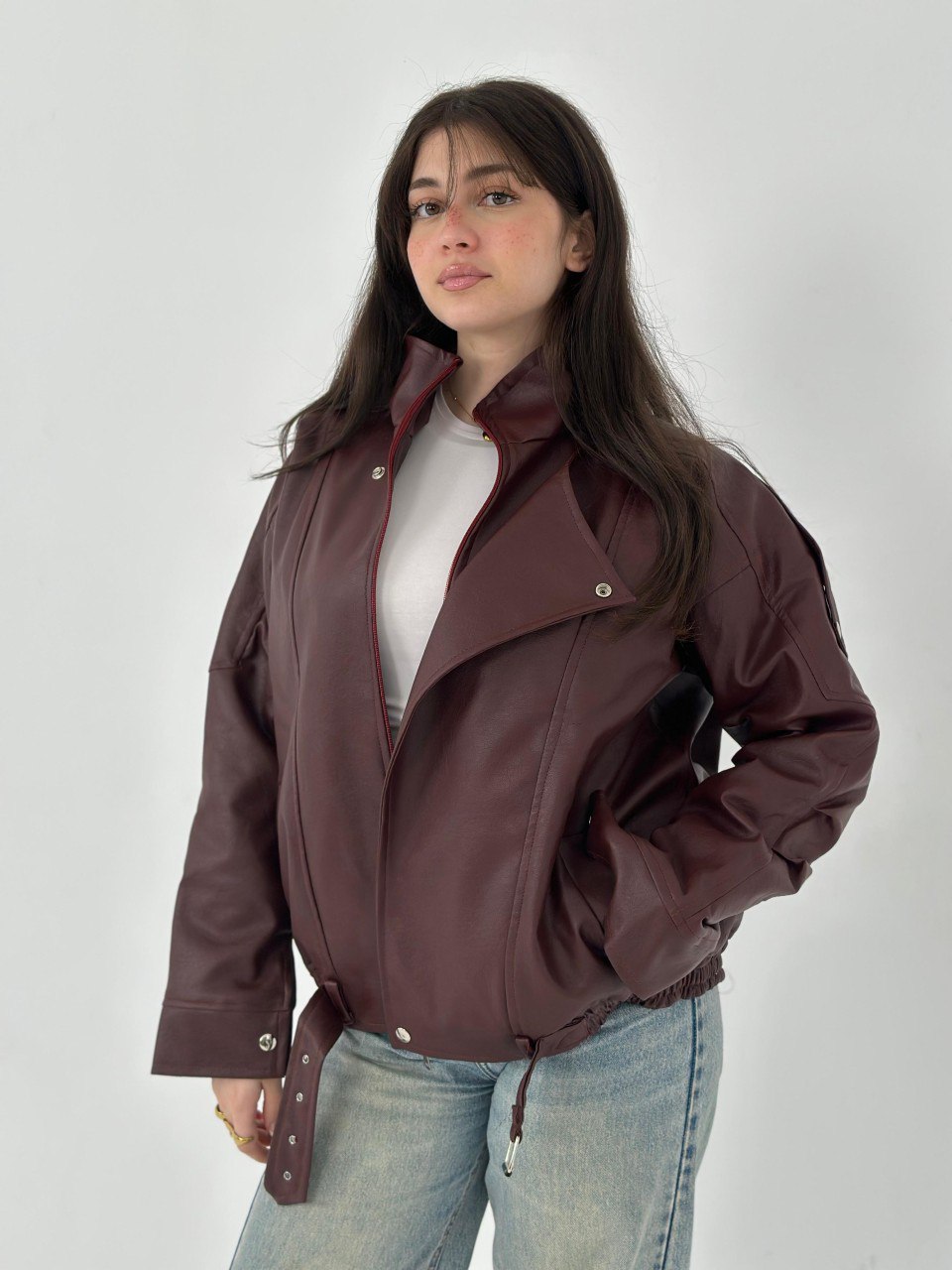 Burgundy leather jacket one size