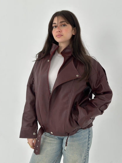 Burgundy leather jacket one size