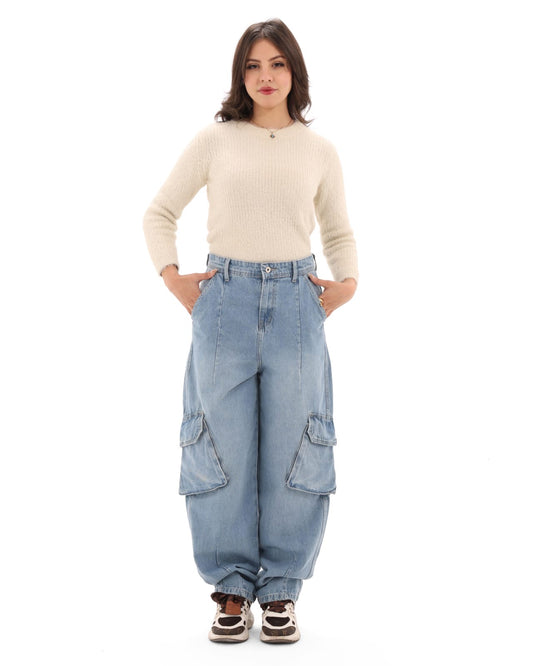 Light blue cargo balloon jeans