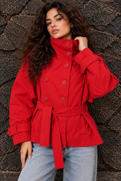 Red Belted Trench Jacket