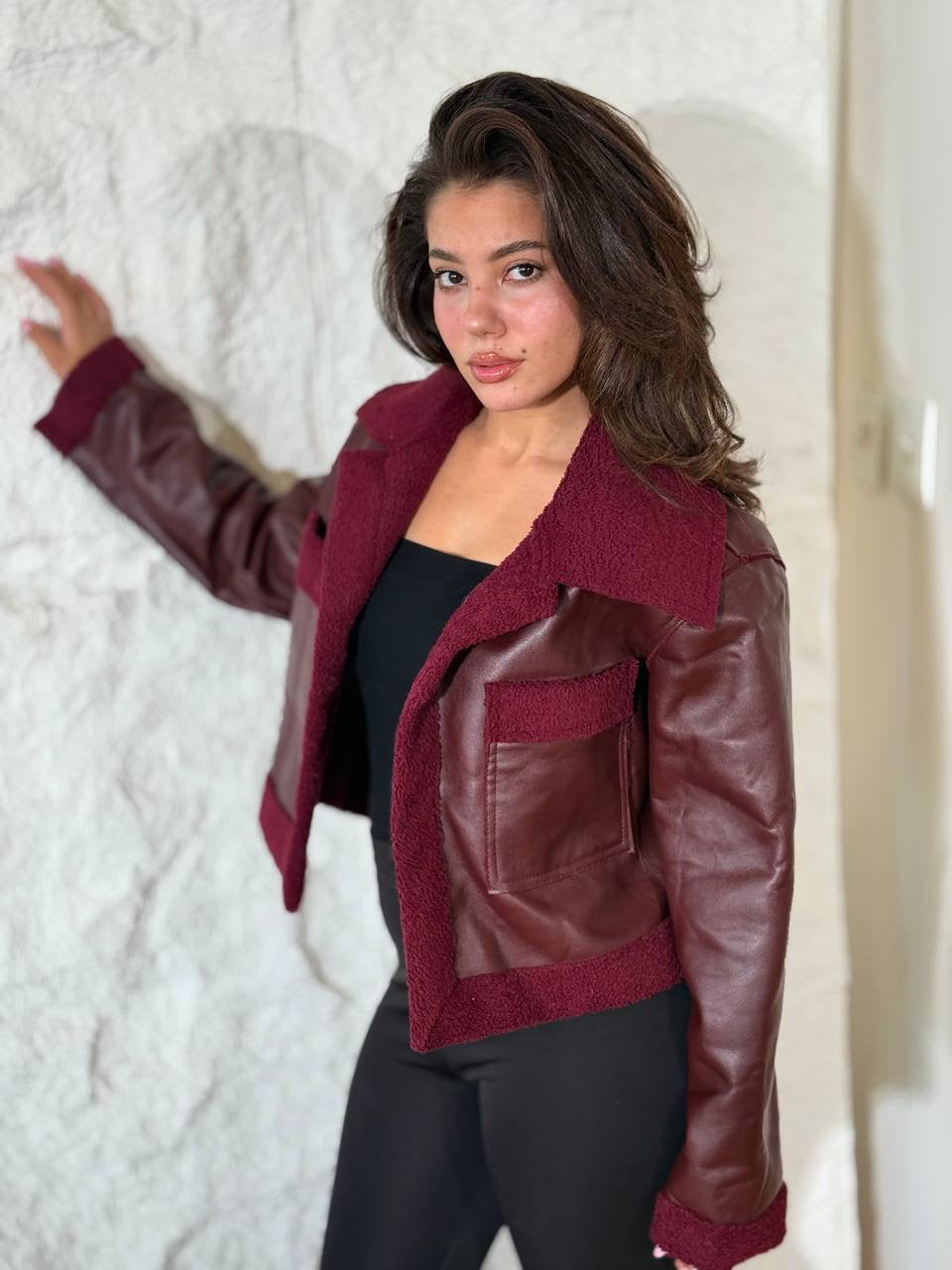 Burgundy wool and leather jacker one size for all
