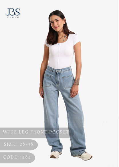 Front pocket ice blue wide leg jeans