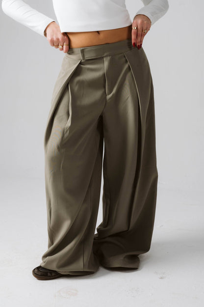 Wide leg olive tailored pants free size 60-80kgs