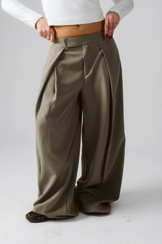 Wide leg olive tailored pants free size 60-80kgs